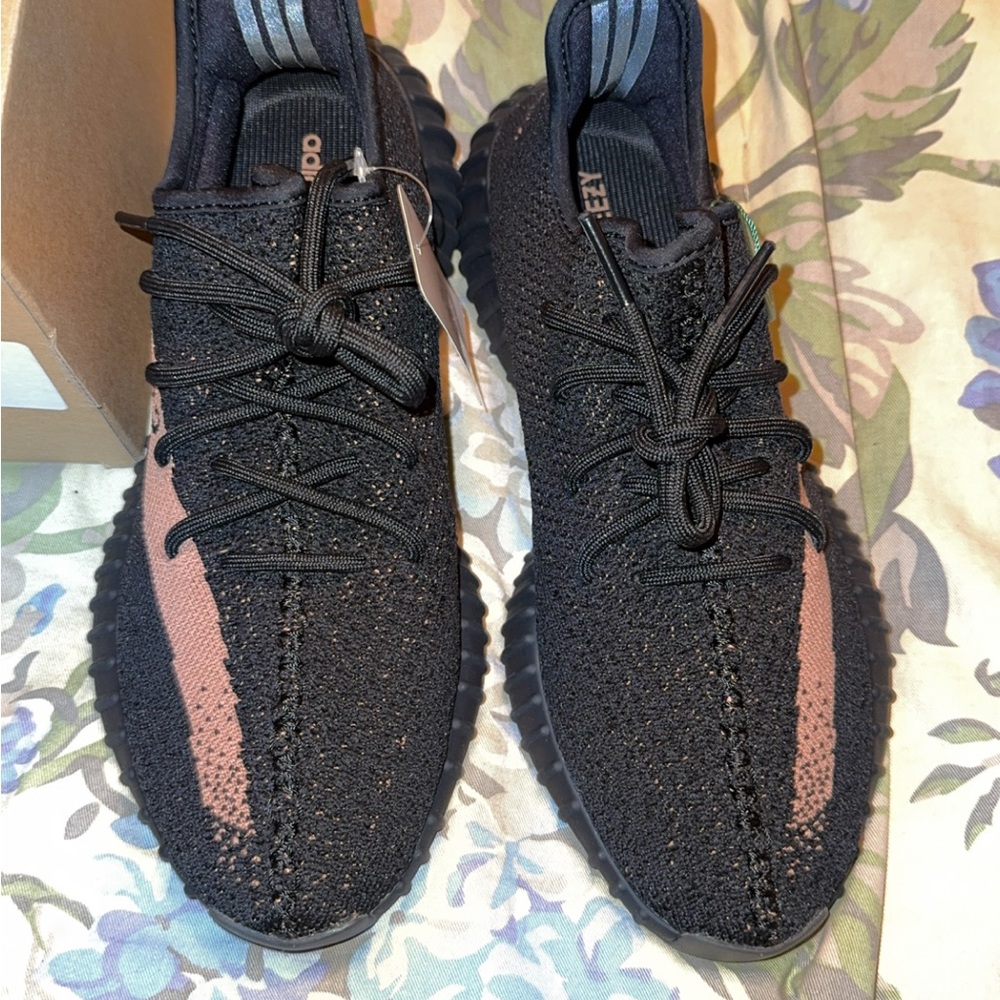 Adidas Yeezy Black Knit Sneakers with Brown Side Stripe. Men’s size 9.5